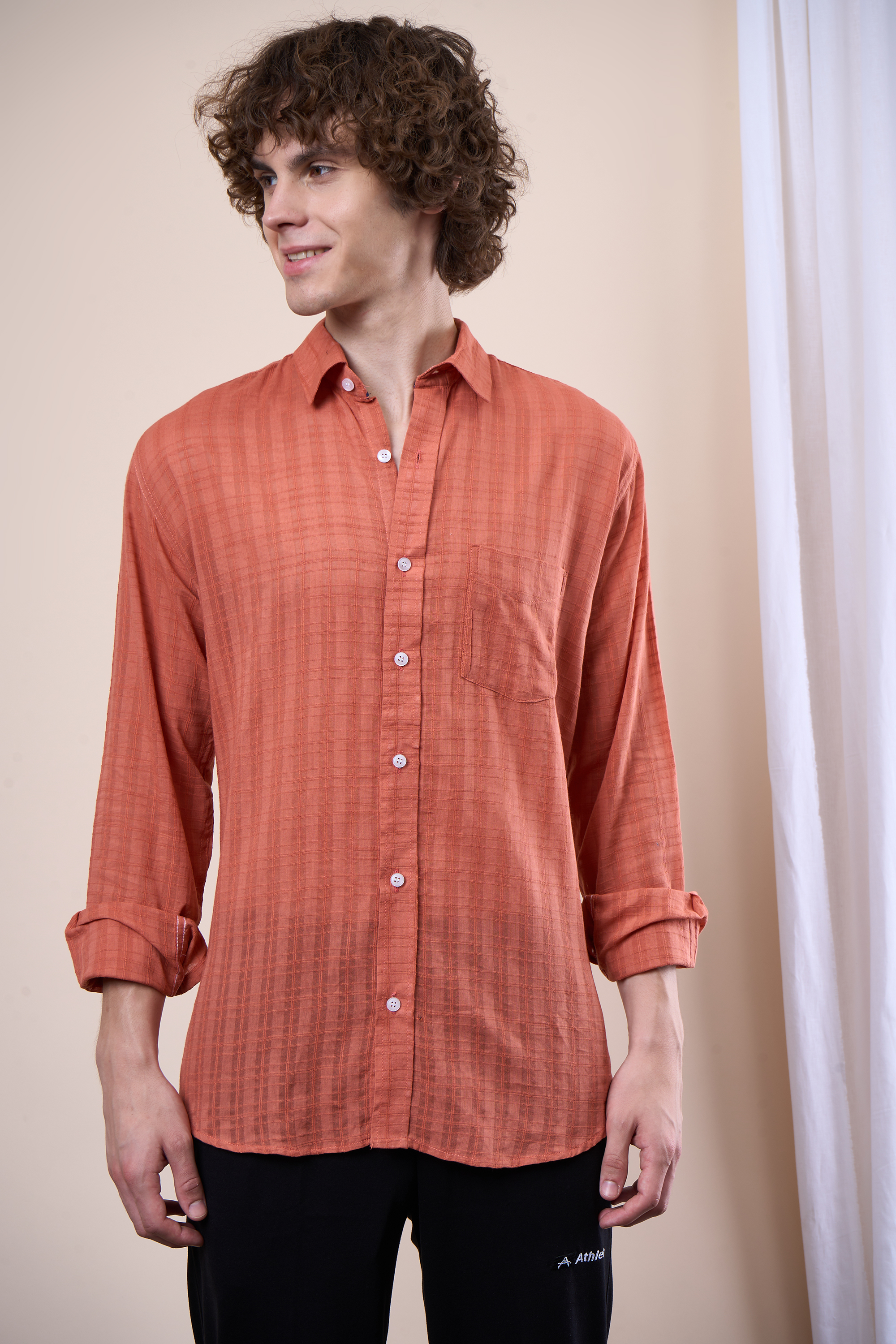 Rouge floral print cotton shirt for men front view for holiday wear
